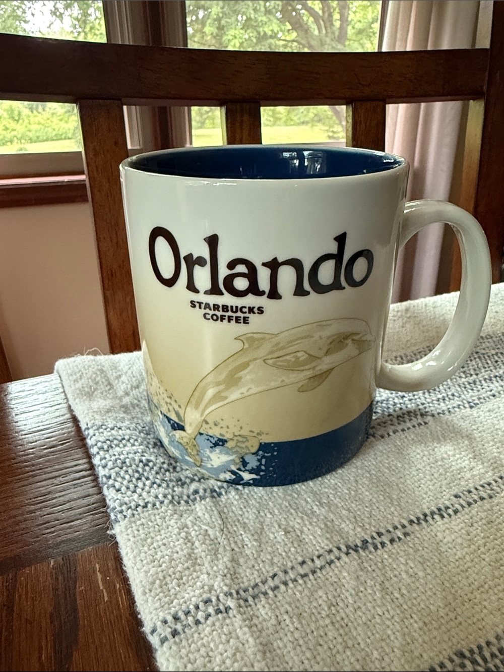 Starbucks Cream and Blue Orlando Dolphin Ceramic Mug